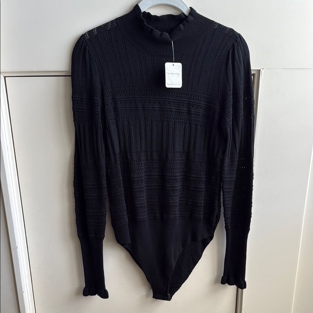 Free People Black Knit Turtleneck Bodysuit